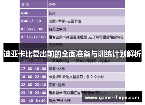 迪亚卡比复出前的全面准备与训练计划解析 迪亚卡比复出前的全面准备与训练计划解析